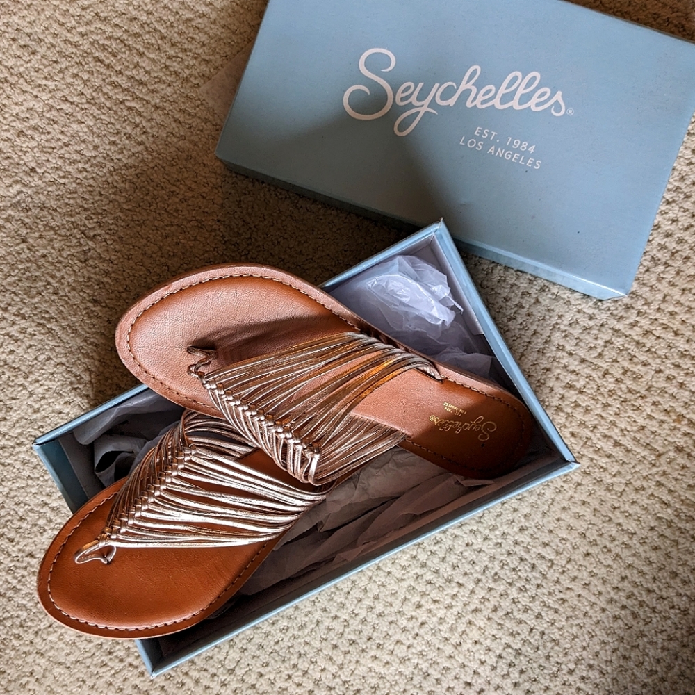 Gold Metallic Genuine Leather Slip On Seychelles Sandals Size 9 US